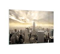 Deco Salon Ville Gratte-ciel Manhattan New York Moderne Impression sur Verre 120x80cm Image Tableau en Verre Decoration Murale Chambre Horizontal Art Grand XXL Tableaux Decoratifs GAA120x80-2630