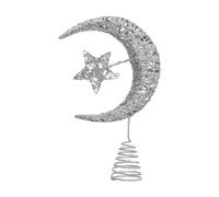 Déco Sapin de Noël Cimier Lune et Étoile Argent pailleté - Feeric Christmas
