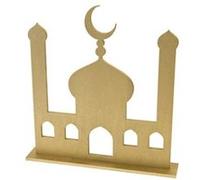 déco sur socle silhouette de mosquée bois 19cm or - hobi dek0988 Jaune G