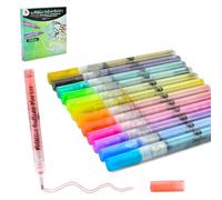 Deco Time 12 marqueurs de contour métalliques - Lot de 12 couleurs vives, double pointe, encre à flux fluide pour travaux manuels, calligraphie et projets de bricolage
