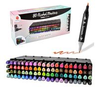 Deco Time Marqueurs à l'alcool jumeaux avec plateau de rangement empilable - 80 marqueurs à double pointe fine et brosse - Stylos marqueurs colorés pour adultes, enfants - Fournitures d'art à séchage