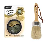 DecoArt Americana Décor Chalky Finition plate et cire métallique et pinceau de finition à la craie 2" Metallic Lustre Wax Champagne Ice