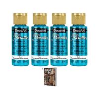 DecoArt Dazzling Metallics Americana Peinture acrylique - Lot de 4 peintures acryliques métalliques bleu sarcelle - Ensemble de peinture acrylique irisée multi-surfaces pour arts et travaux manuels, art mural, kit de peinture de modèle avec e-book