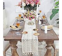 DÉCOCO 9.5"x 71" Chemin de Table Rectangle Crochet Dentelle Élégante Nappe Creuse Maille pour Boho Rustique Décor De Mariage De Mariée & Baby Sho