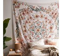 DÉCOCO Tapisserie murale beige bohémienne Mandala Médaillon à fleurs - Tapisserie hippie avec couronne blanche esthétique Décoration murale psychédélique hippie 150 x 170 cm