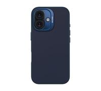 DECODED Coque en Silicone pour iPhone 16, Finition Soft-Touch Premium, Revêtement Antibactérien, Compatible MagSafe, Protection Antichute, Résistante aux Rayures, Boutons Métalliques, Bleu Fonce