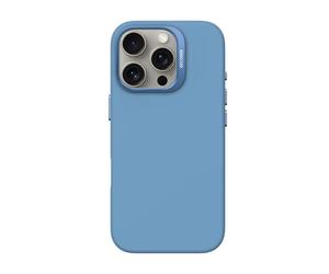 DECODED Coque en Silicone pour iPhone 16 Pro, Finition Soft-Touch Premium, Revêtement Antibactérien, Compatible MagSafe, Protection Antichute, Résistante aux Rayures, Boutons Métalliques, Bleu