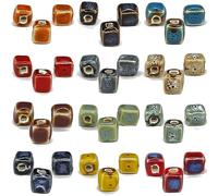Decoendiy Lot de 100 perles cubiques en céramique, perles carrées géométriques, perles peintes en porcelaine faites à la main, perles d'espacement en vrac pour la fabrication de bijoux, bracelets,