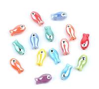 Decoendiy Lot de 50 perles en porcelaine en céramique, perles colorées en forme de poisson, perles en forme d'animaux de l'océan, perles d'espacement en vrac pour bracelets, colliers, fournitures