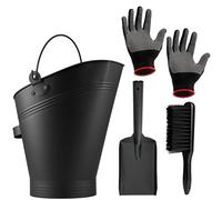 DecoExpress Set Outils Cheminee, 4 Morceau Accessoires Cheminée Seau a Cendre, Pelle, Brosse & Gants