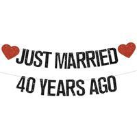 DecoGlee Bannière noire à paillettes « Just Married 40 Years Ago » - Sans | Bannière noire à paillettes « Just Married 40 Years Ago » - Sans bricolage - Guirlande décorative pour 40e anniversaire de