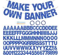DecoGlee Kit de 116 bannières à paillettes bleues de A à Z pour faire votre propre bannière, y compris 111 lettres et chiffres, 3 cordes et 2 dispositifs de filetage, pour anniversaire, remise de