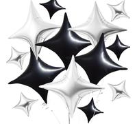 DecoGlee Lot de 30 ballons en forme d'étoile à quatre pointes en Mylar pour anniversaire, mariage, fête prénatale, anniversaire de mariage, fiançailles - 66 cm et 25,4 cm - Noir et argenté