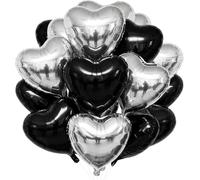 DecoGlee Lot de 30 ballons noirs et argentés de 45,7 cm en forme de cœur en feuille Mylar pour décoration d'anniversaire, Saint-Valentin, mariage, fête prénuptiale, anniversaire de mariage