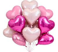 DecoGlee Lot de 30 ballons rose vif de 45,7 cm en forme de cœur en aluminium Mylar Bannières décoratives pour anniversaire, Saint-Valentin, mariage, fête prénuptiale, anniversaire de mariage