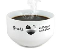 DECOHO - Bol petit déjeuner personnalisable Région : La Bretagne dans le coeur - Bol céramique blanc - 600 ml. Compatible micro-ondes et lave-vaisselle - Blanc