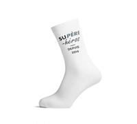 DECOHO - Chaussettes personnalisées Supère-Héros - Accessoire homme coton blanc - Cadeau fête des pères anniversaire, tailles S M L
