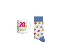 DECOHO - Coffret anniversaire 20 ans femme - Mug céramique et chaussettes coton - Design coloré et joyeux - Mug 33 cl, chaussettes taille - Multicolore