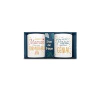 DECOHO - Coffret Duo Mugs Papa et Maman - Set de 2 mugs en céramique blanche - Imprimé en France - 33 cl, compatible micro-ondes et lave- - Blanc