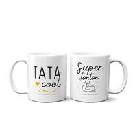 DECOHO - Coffret Duo Mugs Tonton et Tata - Mugs céramique imprimés France - Messages affectueux, 33 cl, coffret cadeau élégant - Blanc
