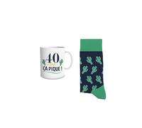 DECOHO - Coffret Mug 40 Ans Homme - Cadeau anniversaire original - Céramique et coton - Mug 33 cl + chaussettes 39-45 - Blanc