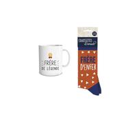 DECOHO - Coffret Mug Chaussettes Frère de légende - Cadeau original homme en céramique et textile - Mug 33 lanc, chaussettes conforta - Multicolore