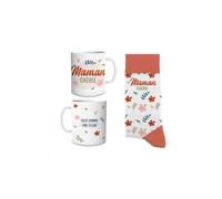 DECOHO - Coffret Mug Chaussettes Maman Chérie - Cadeau complet céramique et textile - Message tendre, doux et pratique - Mug 33 hauss - Multicolore