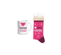DECOHO - Coffret Mug Chaussettes Super Maman - Cadeau 2 en 1 céramique et textile doux - Design chaleureux et boîte cadeau prête à offrir - Multicolore