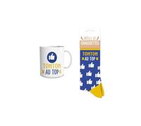 DECOHO - Coffret Mug Chaussettes Tonton au Top - Cadeau original céramique et textile - Mug 33 cl blanc, chaussettes assorties, boîte kra - Blanc