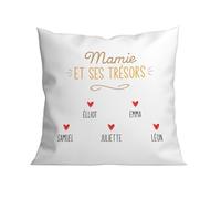 DECOHO - Coussin personnalisé carré 40 x 40 cm Blanc Mamie et Ses trésors avec Prénoms