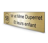 DECOHO Étiquette Nom + Numéro personnalisable pour boîte aux lettres · 100x25x0,8 mm · Or lettres noires - 2 lignes - 100 x 25 mm