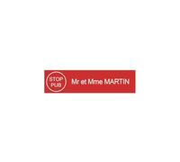 DECOHO - Étiquette Nom Stop Pub boîte aux Lettres personnalisée - PVC Rouge Lettres Blanches - 100x25x0,8 mm - Gravure Laser 1 Ligne - Rouge