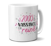 DECOHO - Mug anniversaire 2005 Naissance d'une Reine - Mug céramique blanc brillant - 33 cl, imprimé en France, cadeau femme 20 ans - Blanc