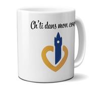 DECOHO - Mug Ch'ti dans mon cœur - Tasse cadeau Haut de France - 33 cL, Céramique - Imprimé en France - Blanc