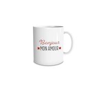 DECOHO - Mug en céramique Bonjour mon amour - 33 cl, Céramique - Imprimé en France - Blanc