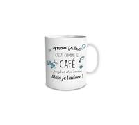 DECOHO Mug en céramique Mon frère c'est comme le café, 33 cl