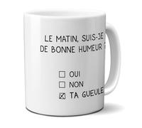 DECOHO Mug humour Bonne humeur du matin - Ta gueule - Idée cadeau rigolo pour anniversaire - Tasse couple originale Noël