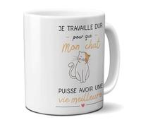 DECOHO - Mug Je travaille pour mon Chat - Mug céramique blanc - Design humoristique - 33 cl, imprimé en France - Blanc