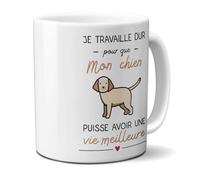 DECOHO Mug Je travaille pour mon Chien - Cadeau Anniversaire ou Noël pour Passionné de chiens - Imprimé en France