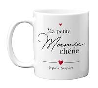DECOHO - Mug Ma Petite Mamie Chérie - Mug céramique blanc - Message tendre, anse ergonomique - 33 cL, imprimé en France - Blanc