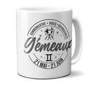 DECOHO - Mug signe astrologique Gémeaux - 33 cl, céramique - Imprimé en France - Blanc