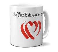 DECOHO - Mug Vendée dans mon cœur - Tasse cadeau symbole Vendéen - 33 cL, Céramique - Imprimé en France - Blanc