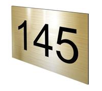 DECOHO - Numéro boîte aux Lettres Personnalisable Grand Format - Plaque Plastique 1,6 mm Or brossé Chiffres Noirs - 100x70 mm adhésif 3M