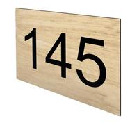 DECOHO - Numéro boîte aux Lettres Personnalisable - Plaque Plastique Effet Bois Clair - Chiffres Noirs, 50x35 mm, adhésif 3M, résistant U