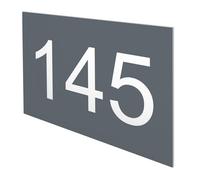 DECOHO - Numéro boîte aux Lettres Personnalisable - Plaque Plastique Gris Chiffres Blancs - Format Rectangle médium 70x50 mm - Adhésif 3M - Gris