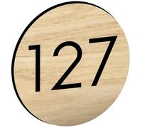 DECOHO - Numéro boîte aux Lettres Personnalisable Rond 60 mm Effet Bois Clair Chiffres Noirs adhésif 3M Facile à Poser - Marron