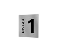 DECOHO - Panneau numéro d'étage - Format 20 cm x 20 cm en Dibond Aluminium brossé - Niveau 1
