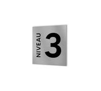 DECOHO - Panneau numéro d'étage - Format 20 cm x 20 cm en Dibond Aluminium brossé - Niveau 3
