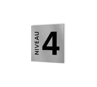 DECOHO - Panneau numéro d'étage - Format 20 cm x 20 cm en Dibond Aluminium brossé - Niveau 4