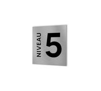 DECOHO - Panneau numéro d'étage - Format 20 cm x 20 cm en Dibond Aluminium brossé - Niveau 5